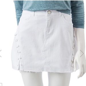 White Denim Lace Up Skirt